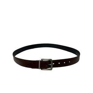 Fossil Leather Belt Black/Brown Silver Tone Logo Buckle Size 38